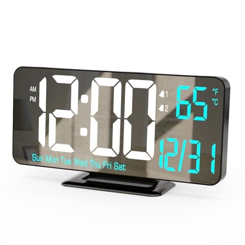 KOSUMOSU Réveil Numérique 17cm Noir Chambre Double Alarme Date Seconde Jour de la Semaine 12/24 Heures Variation Température Horloge Ordinateur Horloge LED