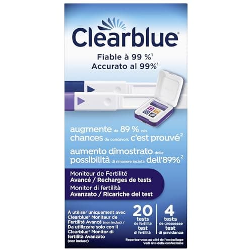 Clearblue Pack de Recharge pour Moniteur de Fertilité Clearblue Avancé : 20 tests de fertilité pour l’ovulation et 4 tests de grossesse, 24 tests (moniteur vendu séparément)