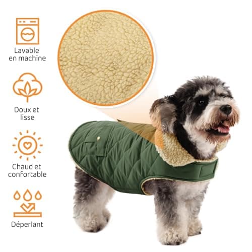 Queenmore Manteau Chien Petite Taille Manteau pour Chien Hiver Manteaux Chaud Imperméables pour Chiens Polaire Manteaux d'hiver pour Chiens Vetement Chien Chat Teckel Chihuahua, Vert, XS