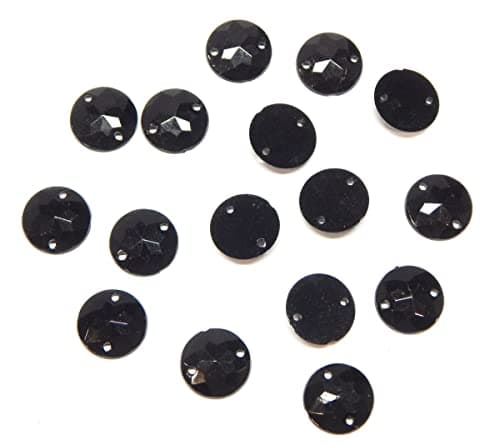 Perlin Lot de 100 strass ronds à coudre - À dos plat - Pour vêtements, loisirs créatifs, vêtements et décoration de sac - 10 mm, Noir