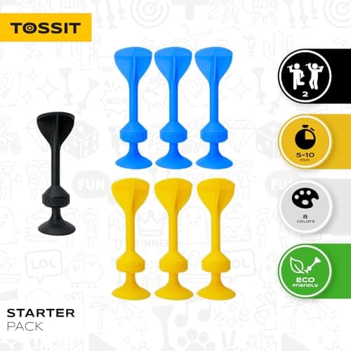 TOSSIT Jeu fléchette Ventouse, pétanque intérieur extérieur pour Sol et Mur, Silicone Puissant et Durable, Bleu Jaune