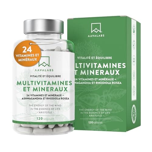 Multivitamines et Minéraux -13 Vitamines Adultes dont Vitamine A B C D E K, Ashwagandha, Rhodiola Rosea, 11minéraux dont Magnesium, Zinc - Complement Alimentaire Multivitamines Homme Femme 120Capsules