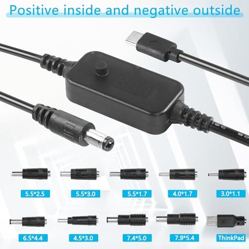 CERRXIAN Câble adaptateur USB C vers DC PD de 1,6 m avec 10 embouts de connexion, câble d'alimentation de type C vers DC, tension réglable 5 V-9 V-12 V-15 V-20 V PD, câble de charge rapide