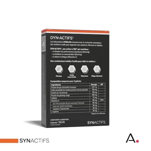 ARAGAN - Synactifs Lot de 2 Dynactifs - Complément Alimentaire Anti-Fatigue - Ginseng, Acérola, Caféine, Vitamine C et Menthe Poivrée - 60 gélules - 1 mois de prise - Fabriqué en France