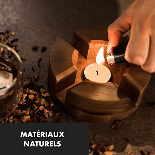 GLASWERK théière en verre avec chauffe-théière - (1,3L) Théière avec infuseur thé infuseur thé inox élégante poignée en bois, avec passoire en acier inoxydable, théière en verre avec infuseur