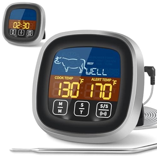 JAMATA Thermometre Cuisine avec Sondes de 16cm,Thermomètre à Viande numérique LED précis,thermomètre de grillade pour barbecue avec Rétroéclairage LCD & Aimant Fonction d'alarme pour Cuisson,Viande