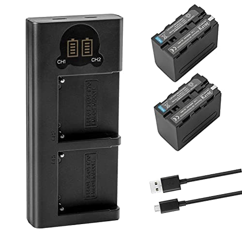 2 X NP-F970, NP-F960, NP-F930, NP-F950 Batterie de Rechange et Chargeur Double Compatible avec Sony DCR-VX2100, DSR-PD150, DSR-PD170, FDR-AX1, HDR-AX2000, HDR-FX1, HDR-FX7