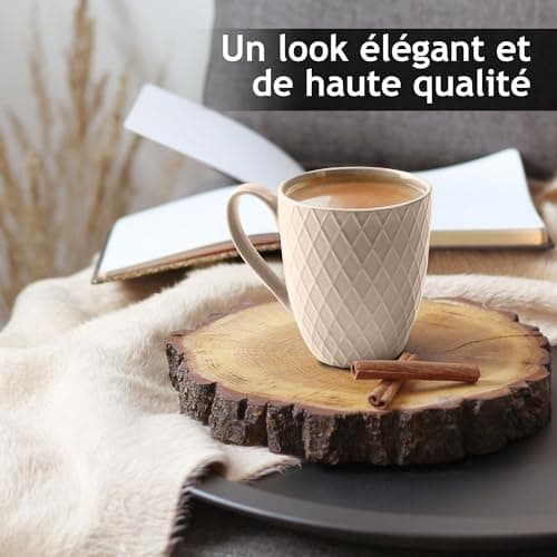 MIAMIO - 6 x 400 ml - Set de tasses à café/tasse - Tasse en céramique moderne Matt - Tasse à café grande taille - Collection Palmanova (Beige)