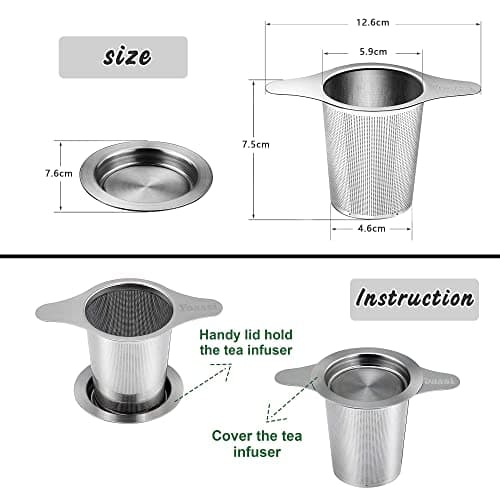 Yoassi Filtre à Thé,2PCS Infuseur à thé Trou Fin en 304 Acier Inoxydable, Passe-Thés à Manche avec Deux Languettes Et Couvercle Universel pour Théière, Mug, Tasse, Bouteille
