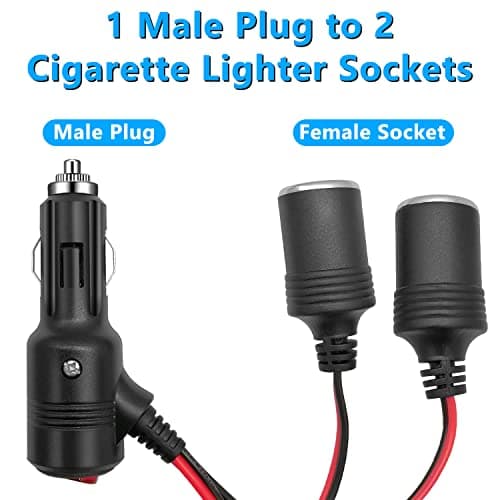 Hoembpn 1 à 2 Allume-Cigare Câble D'extension Prise Allume Cigare Socket Mâle vers Femelle Adaptateur Splitter avec LED Interrupteur Fusible 15A,12V/24V Mini Chargeur de Voiture USB Double
