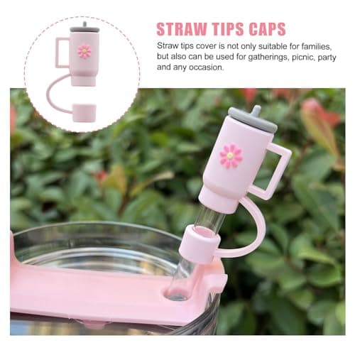 Ruzister Lot de 6 couvercles de paille en silicone compatibles avec Stanley Cup - Adorable embout de paille rose - Compatible avec les gobelets de 10 et 10 ml avec poignée - 10 mm