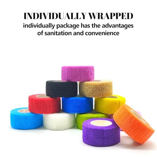 Vordpe 12 Rouleaux de Bandage Auto-Adhésif 2,5 cm x 4,5 m, Bande Sportive, Bandage Cohésif, Bandage de Fixation Élastique, Bandage Adhésif pour Doigts, Poignets, Orteils (Multicolore)