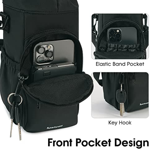sportsnew Porte Bouteille Isotherme Sac Gourde Avec Bandoulière 1l Avec Poche Pour Téléphone Sac Bouteille d’Eau Pour La Randonnée à Pied, Noir Brevet en Instance