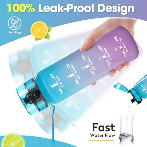 Gourde Sport 1L, Étanche et Réutilisable, Gourde, Bouteille d'eau 1 Litre avec Marqueur de Temps et Filtre, Bouteille pour Adulte, l'école, Cyclisme, Voyage, Camping, Fitness, Yoga, Bureau, Gym