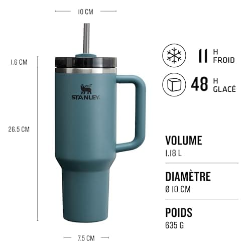 Stanley Quencher H2.0 FlowState Mug Isotherme avec Paille 1.2L - Froid Pendant 11 Heures - Glacé Pendant 48 Heures - Thermos Lavable au Lave-Vaisselle - Gourde Isotherme Sans BPA - Blue Spruce