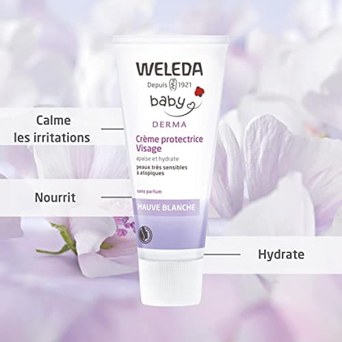 WELEDA - Crème protectrice Visage Mauve Blanche - Hydrate, nourrit et calme les irritations - Pour les bébés et les jeunes enfants à la peau très sensibles ou à tendance atopiques - NATRUE* - 50 ml