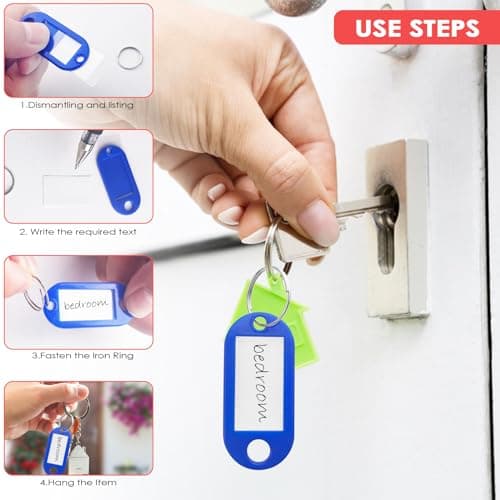 Rseuphiee 100 Pièces Porte-Clés, Étiquettes de Clé en Plastique, Inscriptibles Porte Clef Couleur en 10 Couleurs, en étiquettes d'identification avec Porte-Clé, pour Clefs, Bagages ou bureau