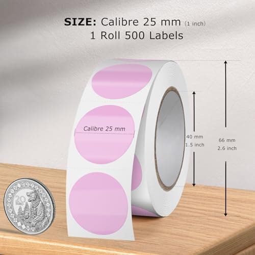 FINDAT Violet Étiquette Thermique Ronde 25 mm Rouleau Vinyle Cercle Imprimable Gommette Autocollante pour Bureau Logo Design QR Expédition 500 Pièces
