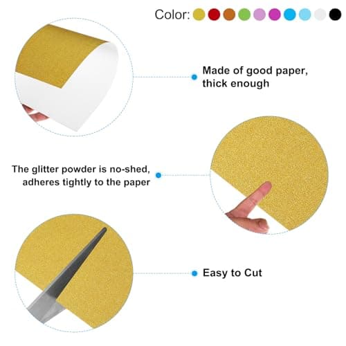 PATIKIL Ensemble de Carton Pailleté 12x12", 10 Feuilles de Papier Épais et Brillant Sans Perte de Paillettes pour Scrapbooking, Fabrication Cartes DIY, Projets d'Artisanat, Multicolore