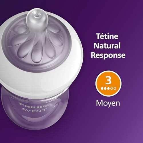 Philips Avent Lot de 2 biberons à Réponse Naturelle de 260 ml, sans BPA, pour les bébés de 1 mois et + (modèle SCY903/02)
