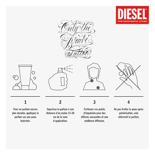 Diesel Only The Brave Tattoo, Eau de Toilette pour Homme en Spray Vaporisateur, Parfum Boisé et Puissant, 50 ml