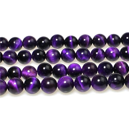 MJDCB 8mm 43 pièces Perle Pierre d'oeil de Tigre Violet Naturelle Ronde en Vrac Perles Semi Precieuse pour Fabrication de Bijoux de Bracelets et de Colliers
