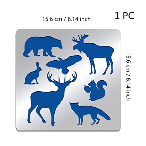 BENECREAT 15.6x15.6 cm Pochoirs en Acier Inoxydable à Motif Animal, Modèle de Peinture Réutilisable Ours Aigle Lapin Renard Pin Arbre Aigle pour Bricolage, Gravure, Scrapbooking