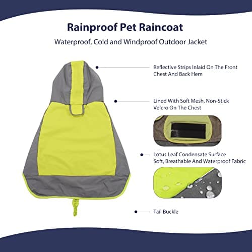 PETCUTE Imperméable pour Chien avec Réglable Capuchon,Imperméable Chien avec Bandes Réfléchissantes,Trou pour Harnais,Imperméable,Veste de Pluie pour Petit Moyen Gros Chiens,Manteau De Pluie Chien
