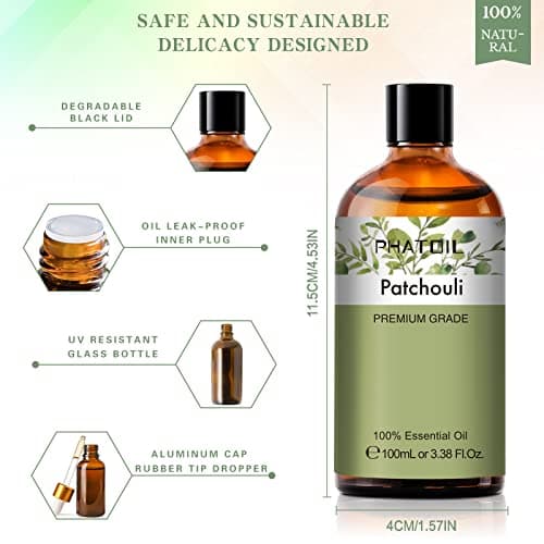 PHATOIL Huiles Essentielles Patchouli 100 ml, Huile Essentielle pour Diffuseur, Huile de Patchouli Pure Naturelle pour Aromathérapie