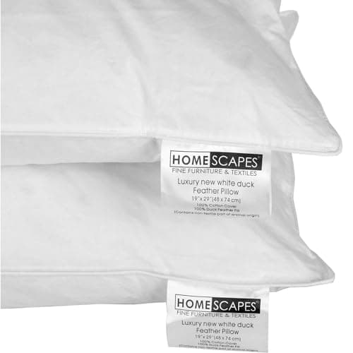 HOMESCAPES Lot de 4 Oreillers naturels en Plumes de Canard Ultra gonflants et Moelleux, 50 x 75 cm