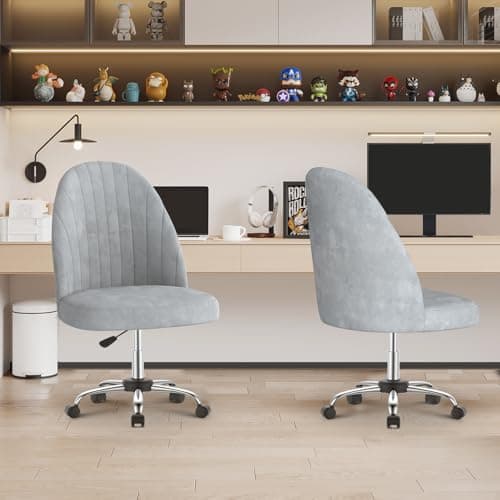 naspaluro Chaise de Bureau, Chaise de Coiffeuse en Velours, Chaise de Chambre sans Bras avec roulettes, Chaise de Bureau à Domicile, Chaise Souple Réglable en Hauteur pour La Chambre à Coucher,Gris