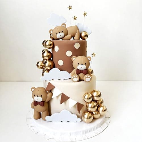 JeVenis décoration de gâteau ours brun de luxe décoration de gâteau en boules beige brunes décoration de gâteau ours boho décoration de gâteau d'anniversaire douche de bébé