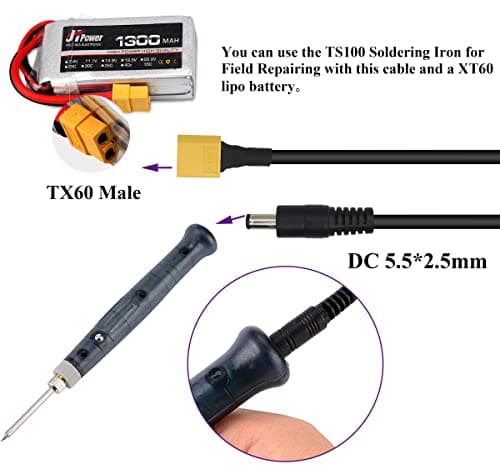 AAOTOKK XT60 Mâle Bullet vers DC5,5x2,5mm Câble de Charge D'alimentation mâle pour fer à Souder TS100,Alimentation du Moniteur FPV,drone(DC 2.5mm-M/30cm-2Pack)