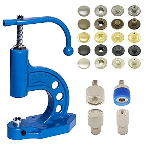 Set de presses à broche comprenant une presse à broche (broche rotative), un outil à bouton-pression et 50 boutons-pression à ressort S en acier (doré, 12,5 mm)