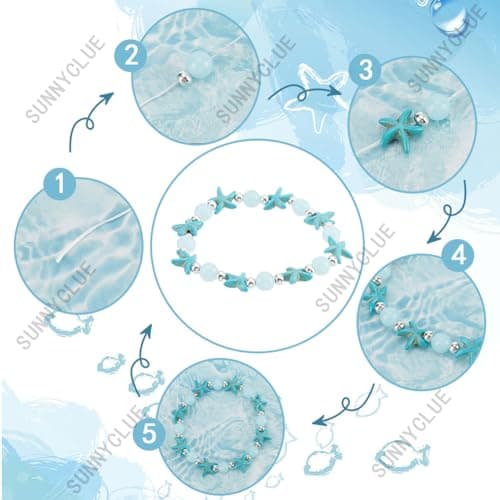 SUNNYCLUE 1 boîte 6 ensembles de Bracelets de Cheville Océan - Kit de Fabrication de Bracelets de Cheville - Perles de Tortue - Perles D'Animaux Marins - Perles de Verre Bleues D'Été Hawaïennes - Perl
