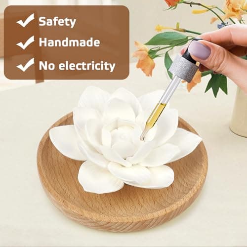 Diffuseur D'Huiles Essentielles en Plâtre avec Boîte à Parfum en Bois et Fleur en Plâtre Diffusion Naturelle pour Bureau Salon Salle de Bains et la Chambre