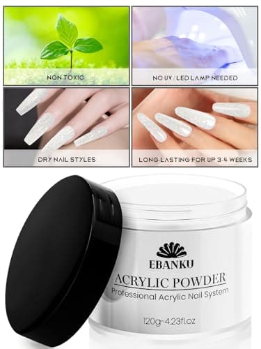 EBANKU Poudre acrylique à paillettes argentées, 120 g, poudre acrylique de grande capacité, poudre acrylique professionnelle, pour extension des ongles, sculpture des ongles, pas besoin