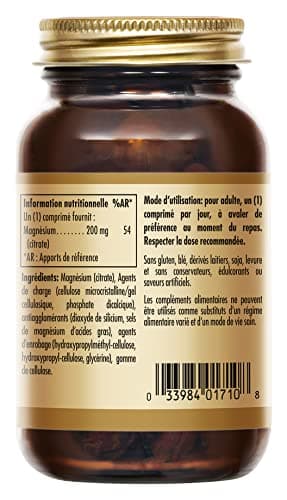 Solgar Magnésium Citrate - Sommeil et Fatigue - Vitalité et énergie - Hautement Assimilable - Minéral - Complément Alimentaire - Flacon de 60 comprimés