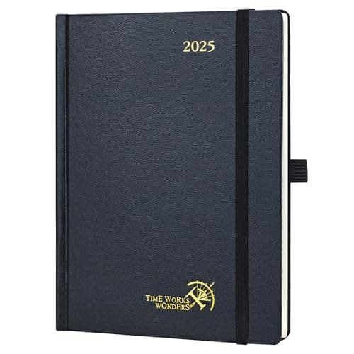 POPRUN Agenda 2025 Semainier 22 x 16,5 cm - Couverture Rigide, Vertical Weekly Planner, D'Jan 2025 à Déc 2025-12 Mois, Avec signet à 2 rubans, Papier Certifié FSC® 100 g/m2, Noir