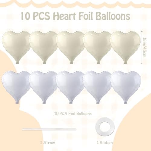 Ballon Coeur Blanc, Cœur Ballon Anniversaire Ballon Blanc 10 Pièces 18 Inch Ballons de Fleuret Baudruche En Forme de Coeur Pour la Decoration Anniversaire Mariage Se réunir Mariage D'anniversaire Fête