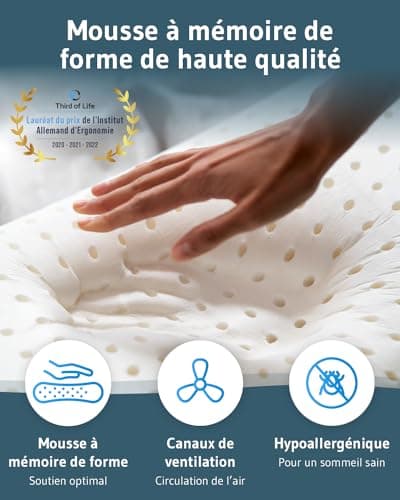 Oreiller Cervical de Voyage VOLAR Quickdry | Petit Coussin Cervical Ergonomique à mémoire de Forme | Housse avec Thermorégulation et à Séchage Rapide | Parfait pour Voyager et Le Camping | 40x25cm