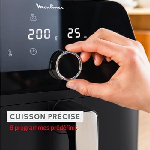 Moulinex Friteuse à air, Très grande capacité de 7.5L, 8programmes prédéfinis, Format compact, Easy Fry Mega, EZ8558F0, Noir