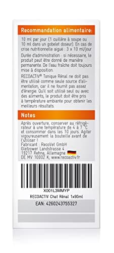 RECOACTIV Tonique Rénal pour Chats, 1 x 90 ML, complément Alimentaire pour la Convalescence en Cas de Signes précoces de Troubles de la Fonction rénale du Chat Ainsi Que pour la prophylaxie