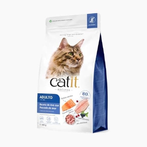 Catit Recettes Croquettes pour Chats, à la Volaille et au Poisson de Mer, pour Chats Adultes, Aliment Complet, 400 g, Aide à Réduire la Mauvaise Odeur des Selles