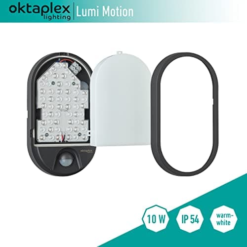 oktaplex lighting LED Lampe d'extérieur ovale avec détecteur de mouvement Lumi Motion IP54-10W 800Lm 3000K - Luminaire extérieur anthracite Applique murale extérieur