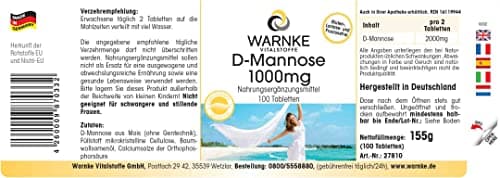 D-Mannose 1000mg - dosage élevé - végétalien - 100 comprimés | Warnke Vitalstoffe - Qualité des pharmacies allemandes