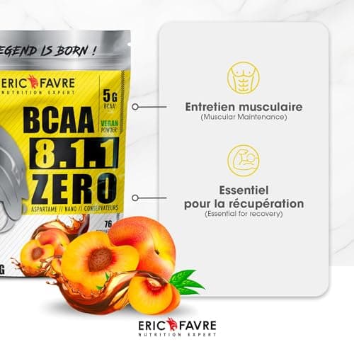 BCAA POUDRE 8.1.1 Zero - Acides Aminés Musculation Vegan - Votre Allié Pour Des Entrainements Efficaces - Performance Accentuée - 500 Gr - Laboratoire Français Eric Favre (Blue raspberry)