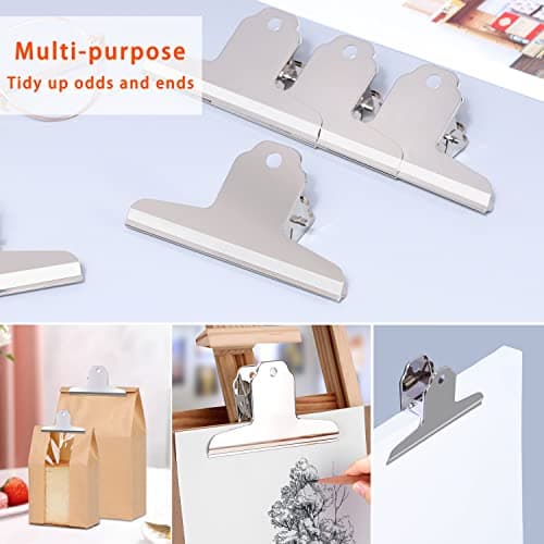GUOKOFF 76mm Pince Bulldog, 12 Pièces Bulldog Clips Métal, Argent Bulldog Binder Clips, Pinces à Charnière en Métal, Pinces Papier pour Photo, Bureau, l'école