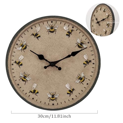 Yililay Horloges de Jardin extérieures étanches, Horloge extérieure 12 '' Horloge de Jardin Ronde ip44 Horloge Murale étanche Abeille décorative extérieur Horloge de Cuisine