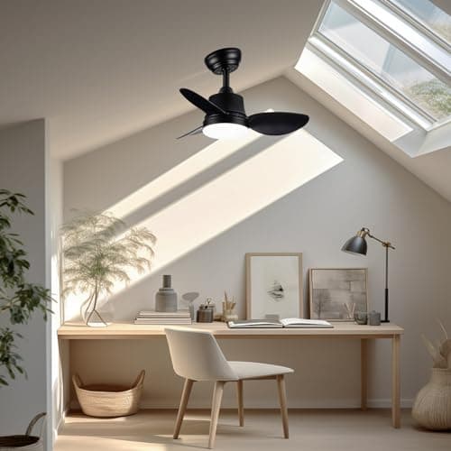 Newday Ventilateur de Plafond avec Lumiere Noir, 61cm Ventilateurs de Plafond avec Telecommande Petit, Plafonnier Ventilateur de Plafond Réversible mit 6 Vitesse Pour Chambre Salon,DC Moteur